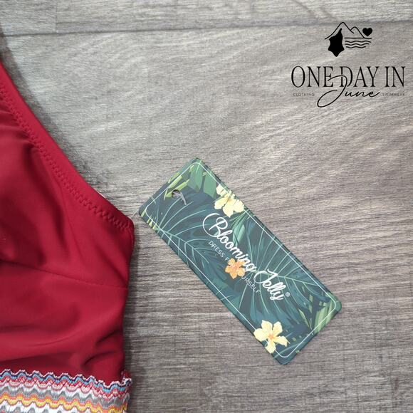 Blooming Jelly Embroidered Band Ruched Tie Side Bikini Swimsuit Size L - Picture 4 of 7